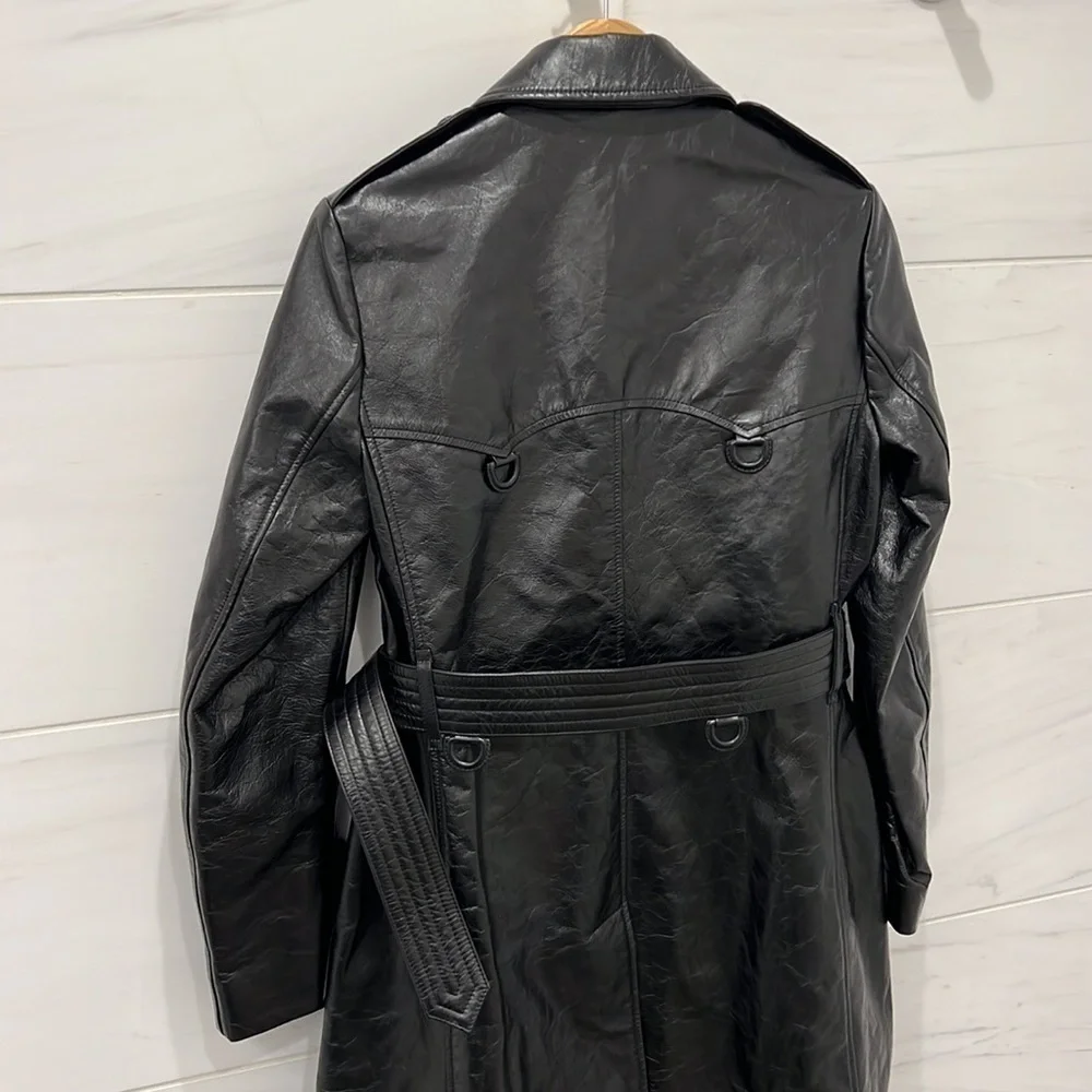 Burberry | NWT D-Ring Detail Crinkled Leather Trench Coat in Black - Size IT 42 - Picture 9 of 16
